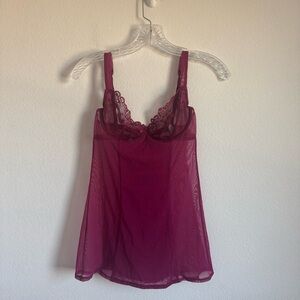 Victoria’s Secret Sheer Burgundy Lace Babydoll Slip Size: 34C